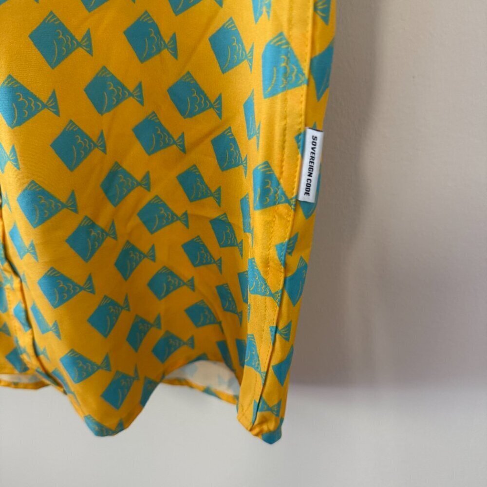 Sovereign Code Yellow & Blue Fish Pattern Short Sleeve Button Down Shirt 10/12 - Picture 4 of 6